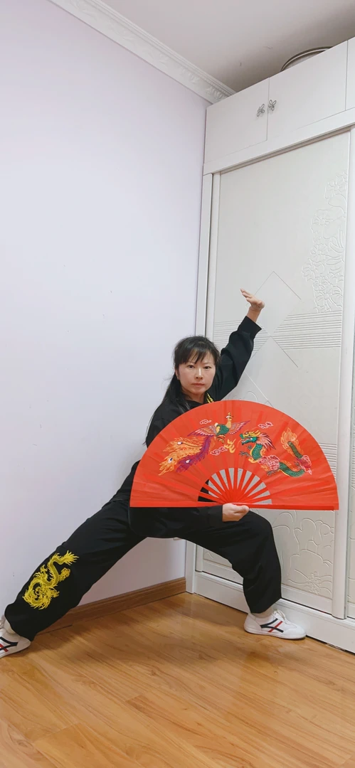 新品 定制款一尺二红龙凤太极扇武术扇表演练功响扇 扇袋子 扇谱