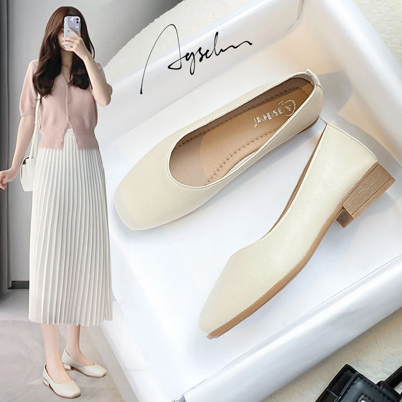 奥古狮登玛丽珍单鞋女2023新款夏季方头软底复古平底仙女风妈妈鞋
