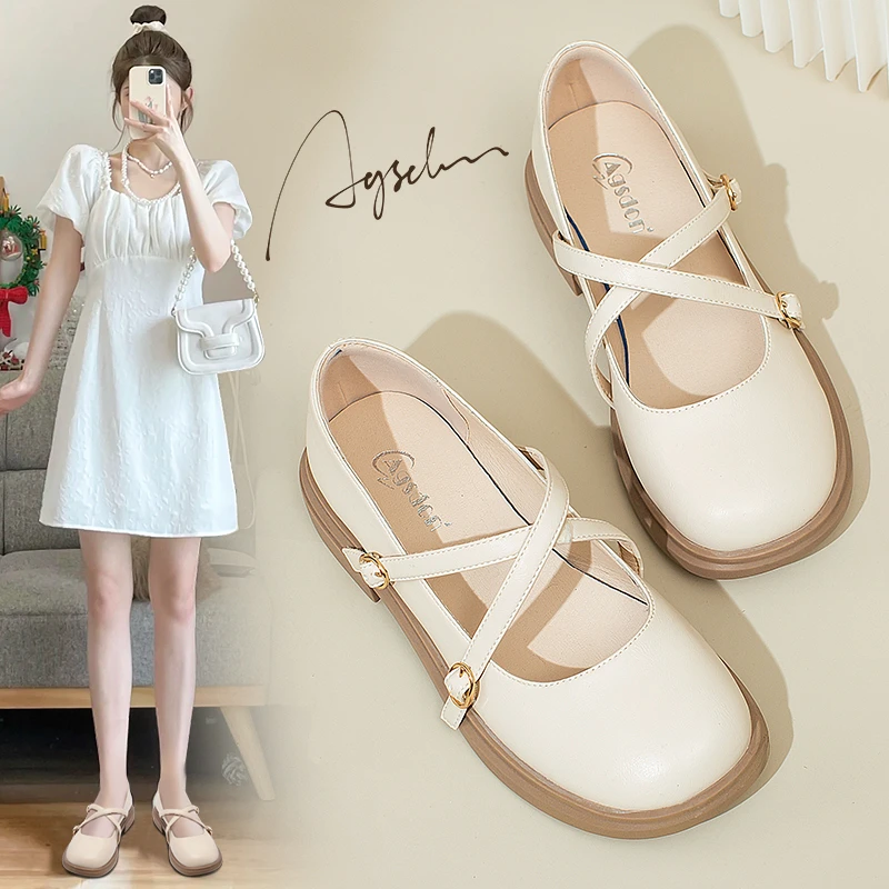 奥古狮登品牌玛丽珍女鞋2023新款爆款百搭夏季不累脚软底小皮鞋女