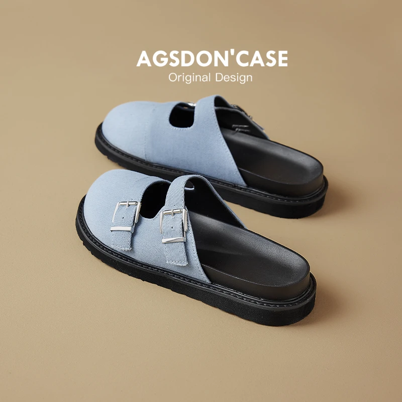 奥古狮登勃肯包头半拖鞋女夏季外穿2024新款法式凉拖厚底轻便凉鞋