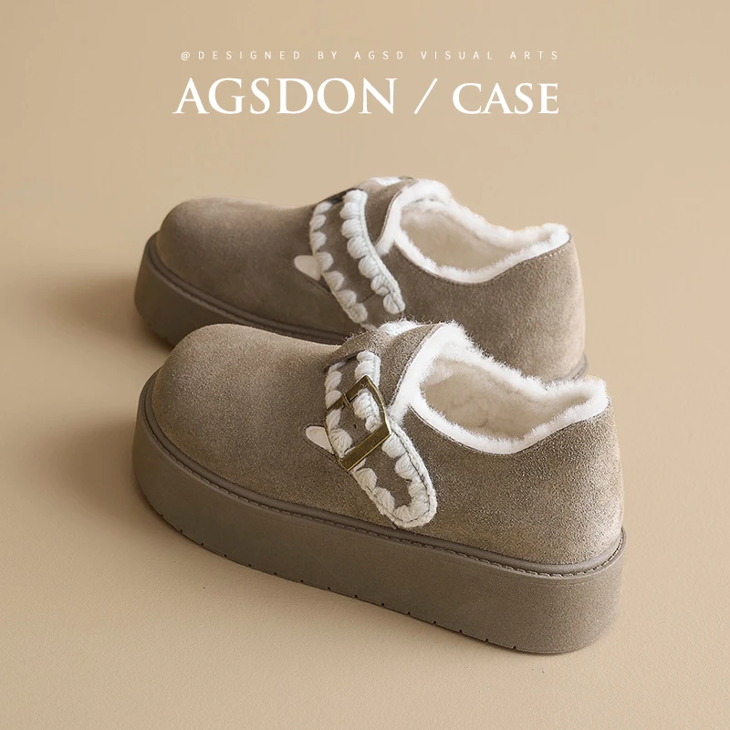 奥古狮登加绒勃肯鞋女秋棉鞋2024新款雪地靴毛毛女鞋子低帮短靴