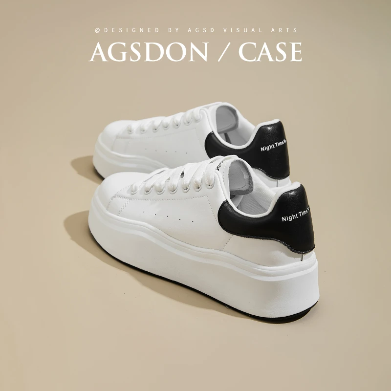 奥古狮登小白鞋女款2024新款爆款夏季厚底板鞋休闲百搭增高软底鞋