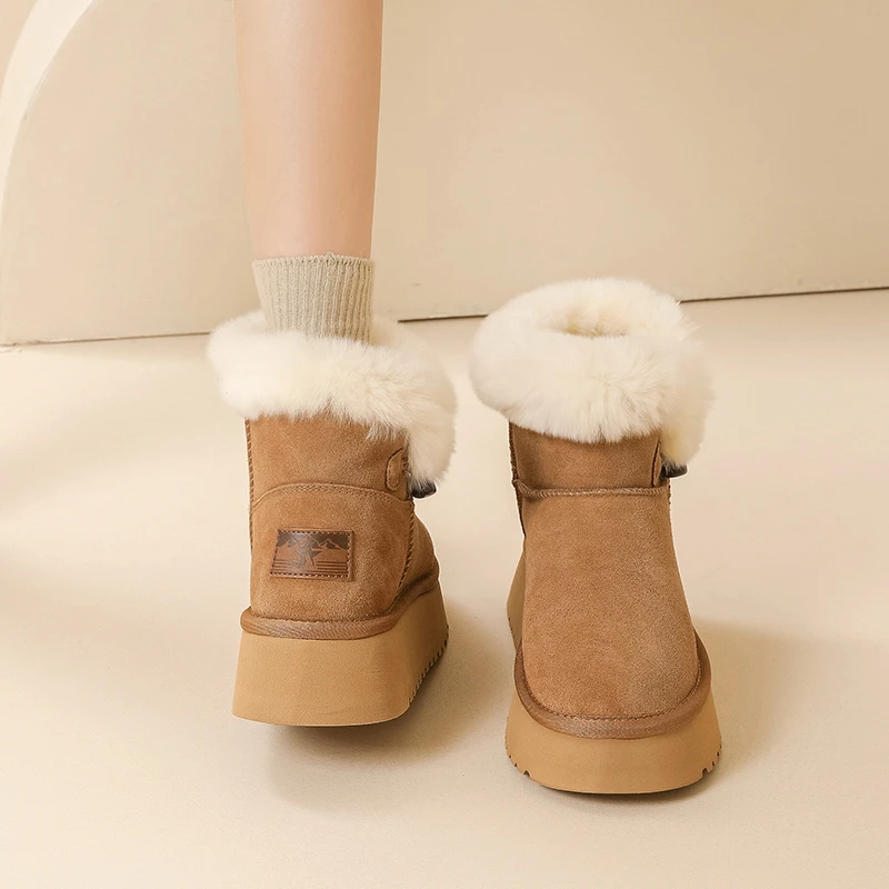 奥古狮登厚底雪地靴女款2023新款秋冬季加绒加厚防滑短筒保暖棉鞋