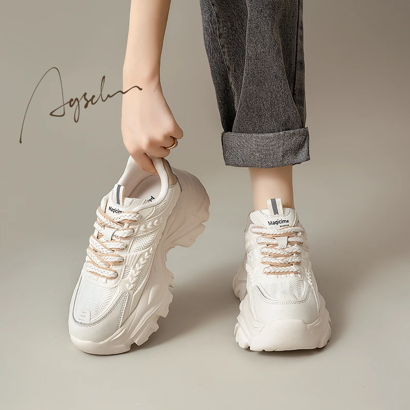 奥古狮登厚底老爹鞋女2023新款春秋增高显脚小轻便休闲小白运动鞋
