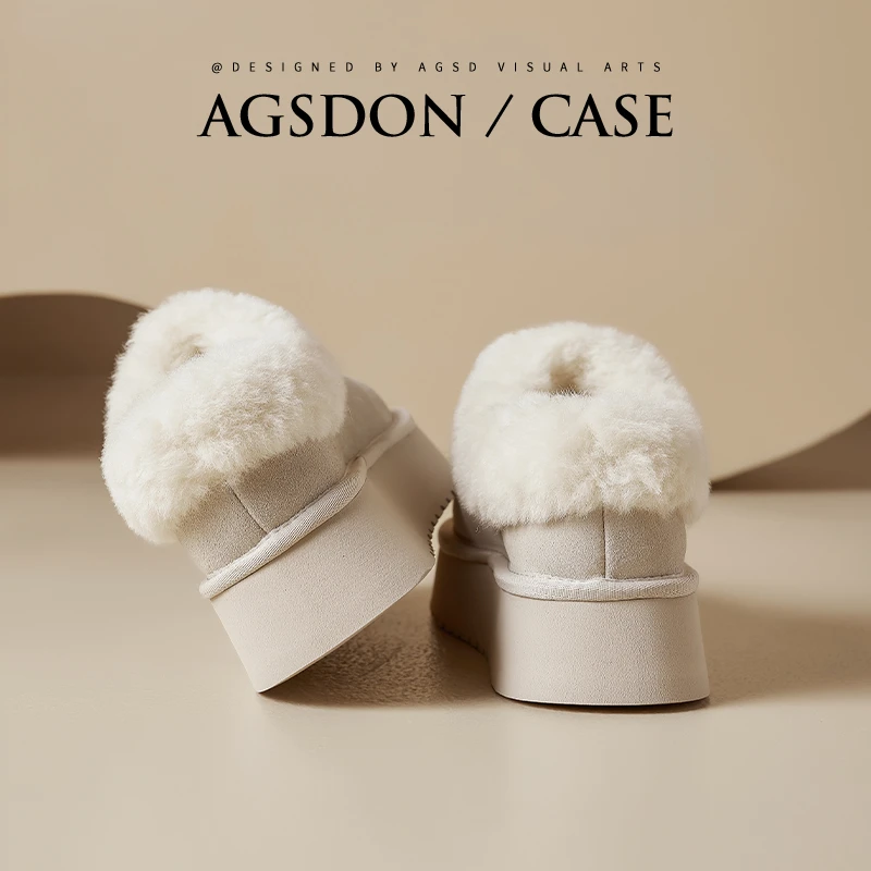 奥古狮登厚底白色雪地靴女2025冬季加绒加厚毛毛勃肯棉鞋低帮短靴