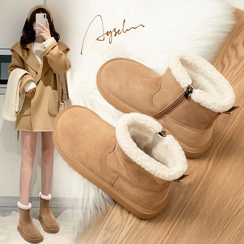奥古狮登厚底雪地靴女款2024新款冬季加绒加厚保暖棉鞋防滑短筒靴