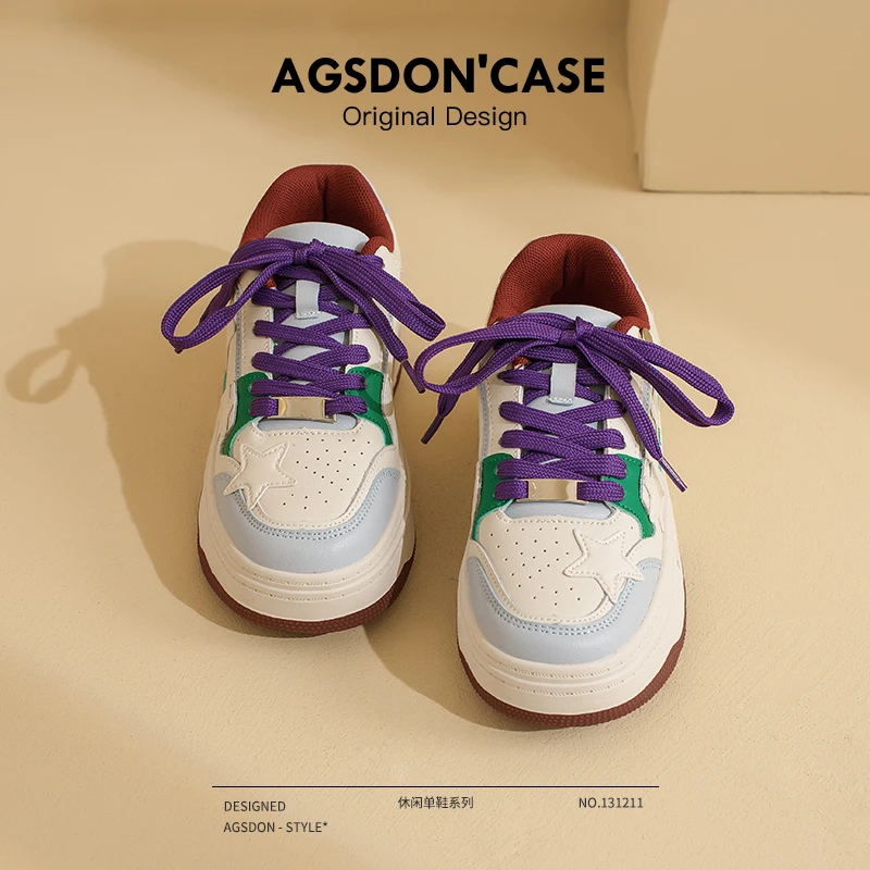 奥古狮登星星板鞋女2025春季新款休闲百搭真皮原创小众小白运动鞋