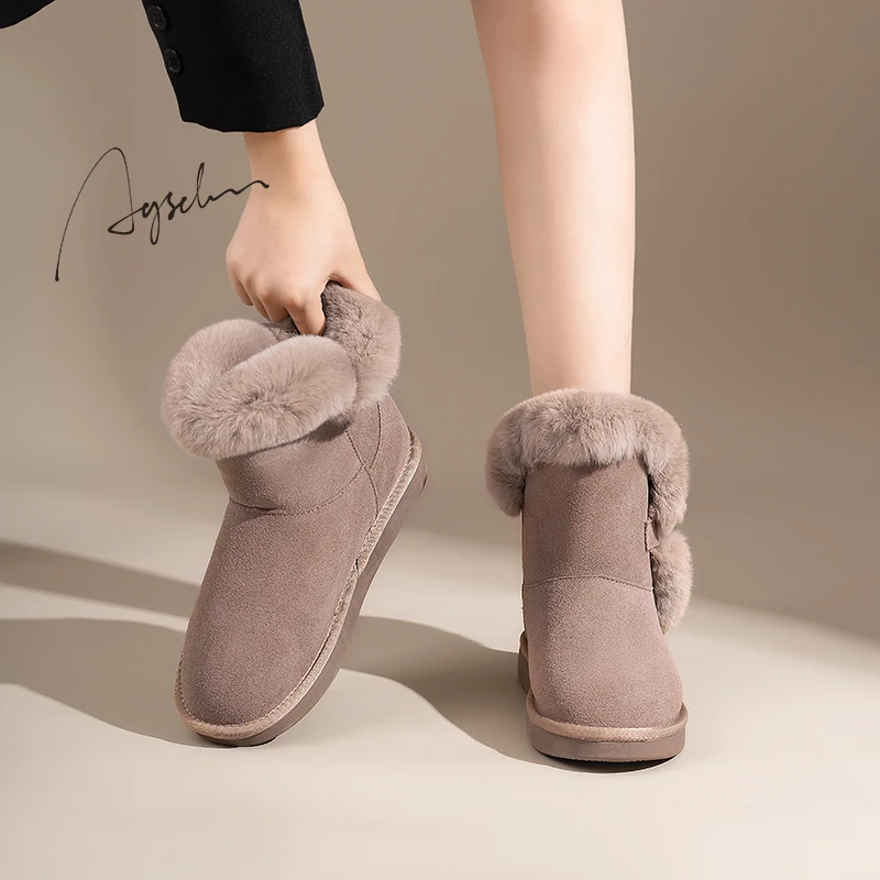 奥古狮登真皮雪地靴女款2023爆款网红加厚加绒冬季百搭保暖短靴子