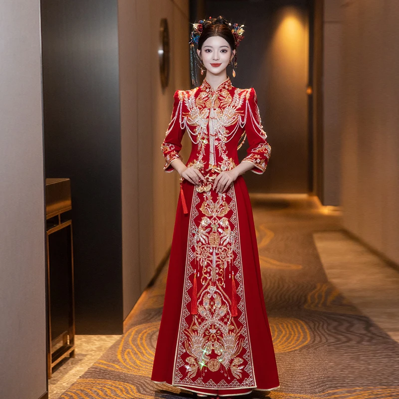 秀禾服新娘2025新款重工中式新娘结婚礼服修身高端嫁衣敬酒服夏季