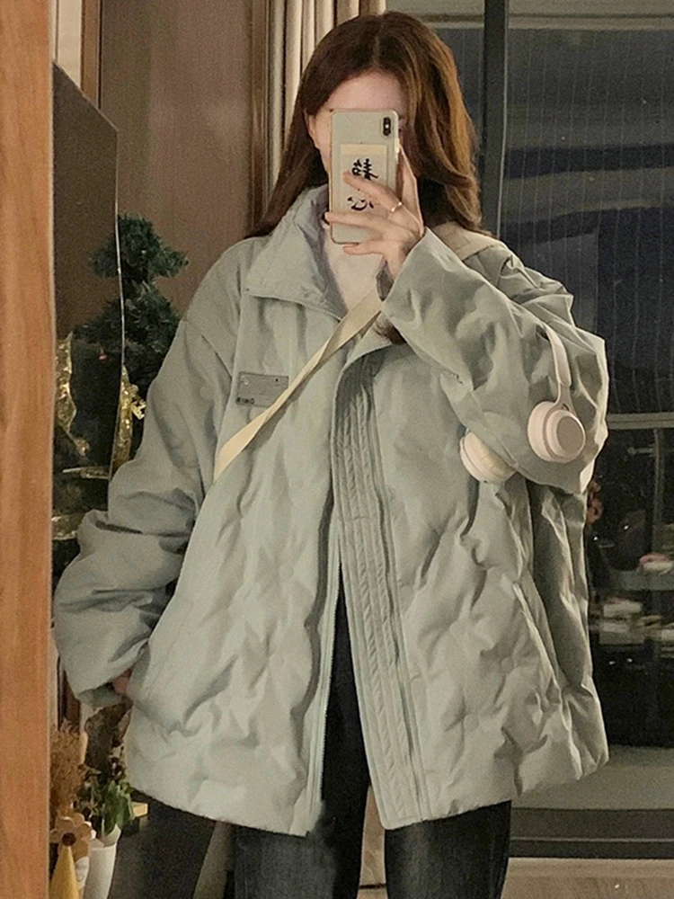 微胖mm国潮棉衣棉服女冬季新款小众设计感压褶立领宽松加厚外套潮