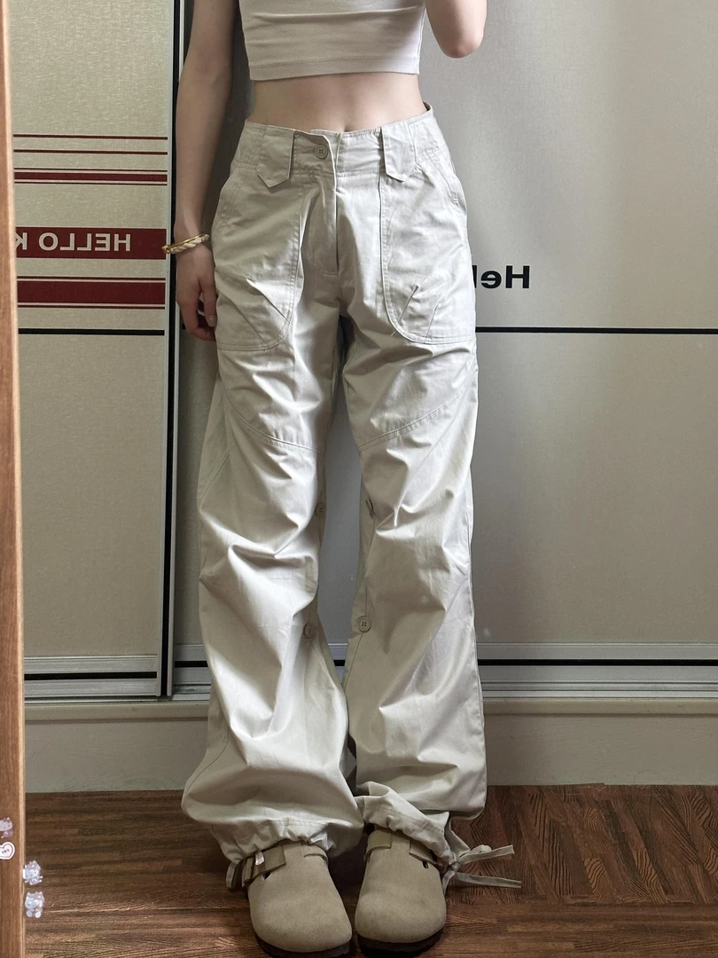 微胖mm美式高街多口袋工装休闲裤女秋季新款辣妹显瘦直筒阔腿裤子