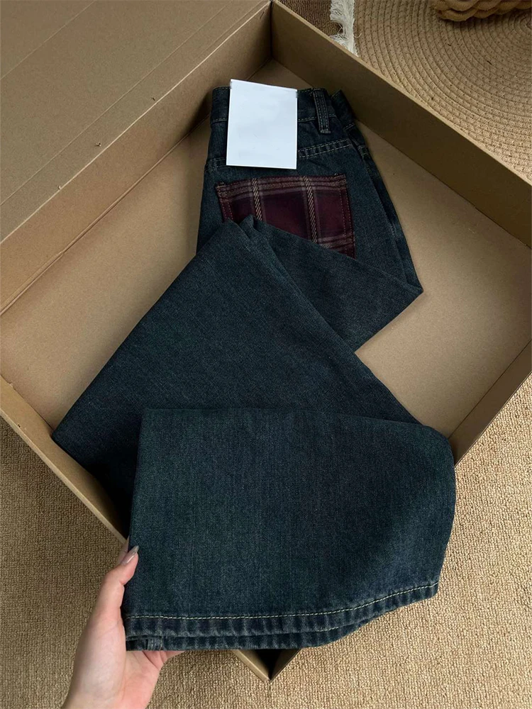 微胖mm复古蓝色水洗做旧牛仔裤子女款爆款2025新款百搭显瘦直筒裤