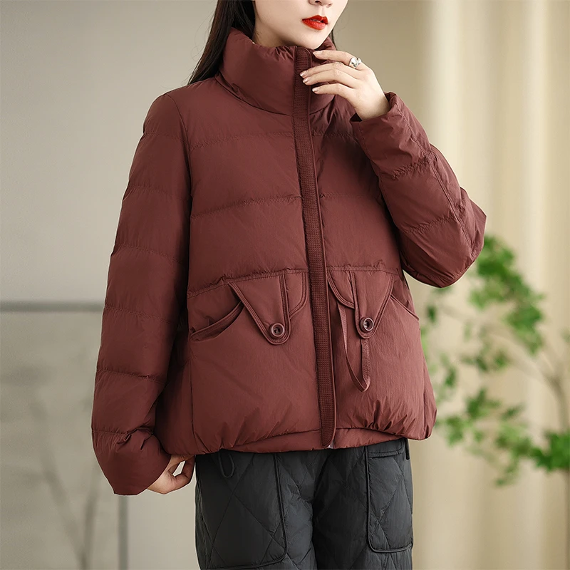 正品90白鸭绒羽绒服女2024冬季新款立领百搭短款羽绒外套