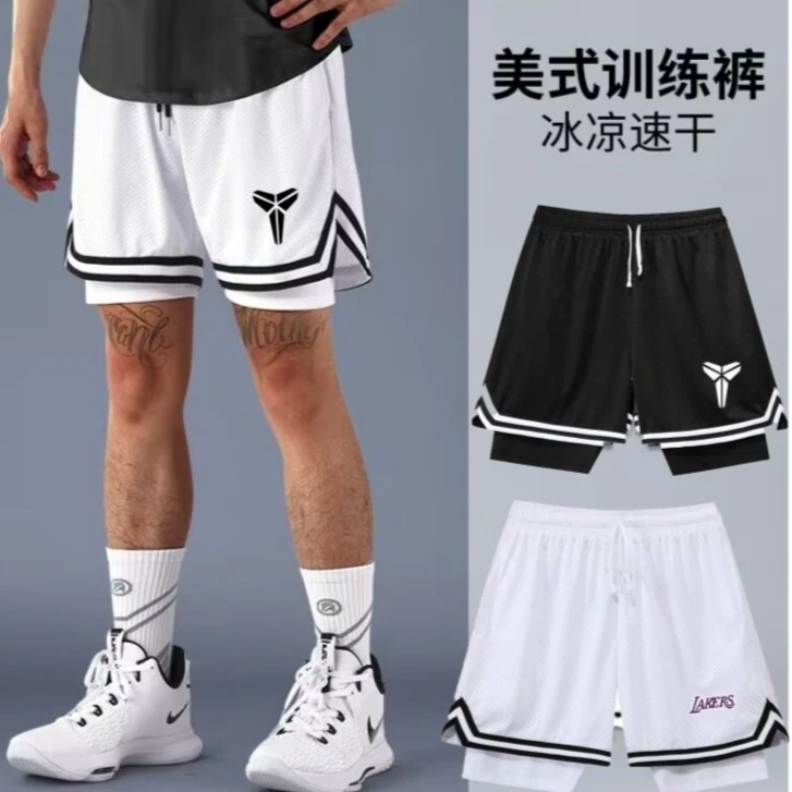 假两件美式短裤篮球裤科比训练裤内衬防走光健身裤跑步运动裤男女