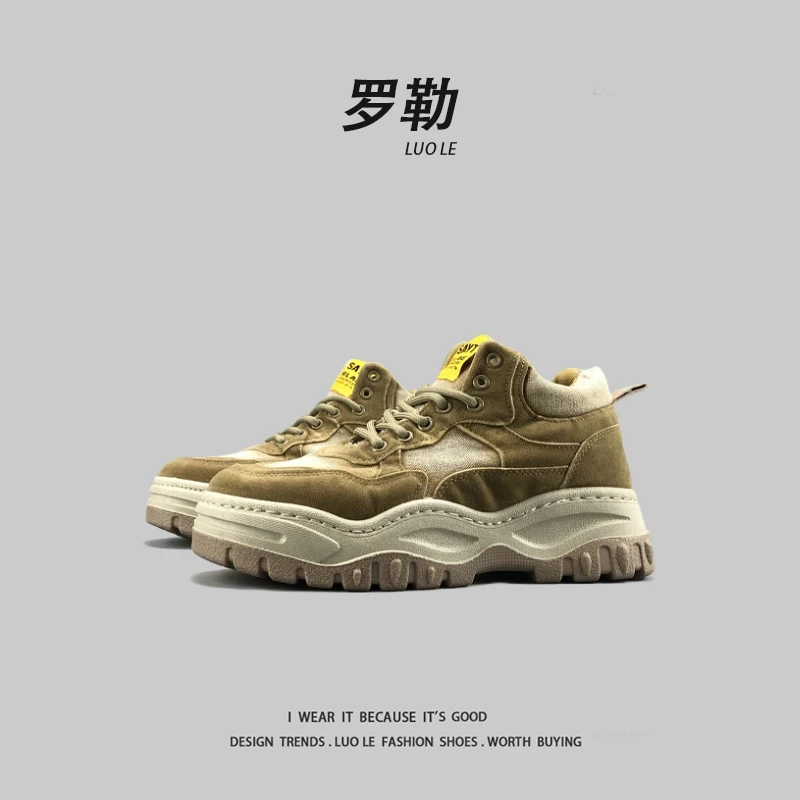 LUOLE罗勒外贸男英伦复古中帮工装马丁靴冬季厚底防滑户外短靴子