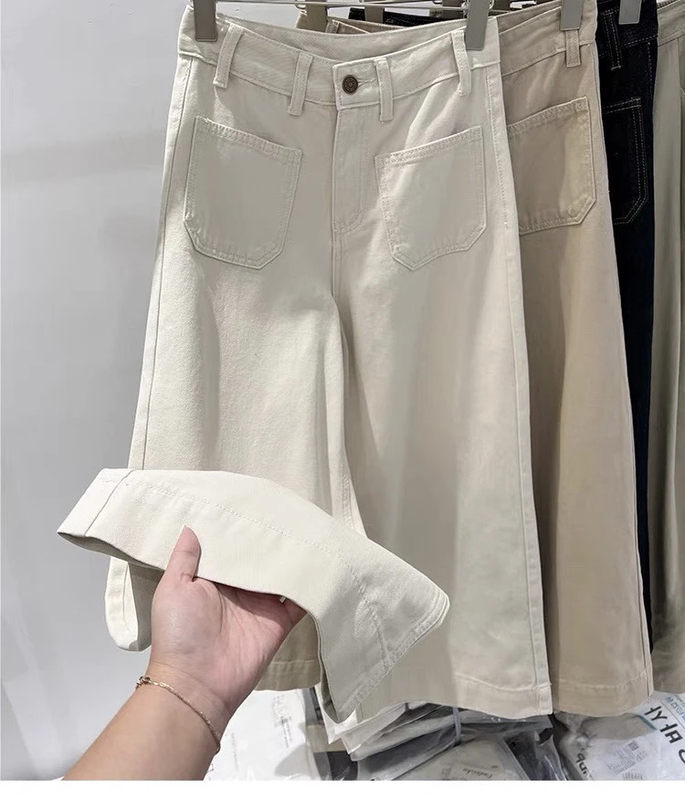 春夏季韩版阔腿直筒九分宽松奶奶裤百搭时尚牛仔裤显瘦