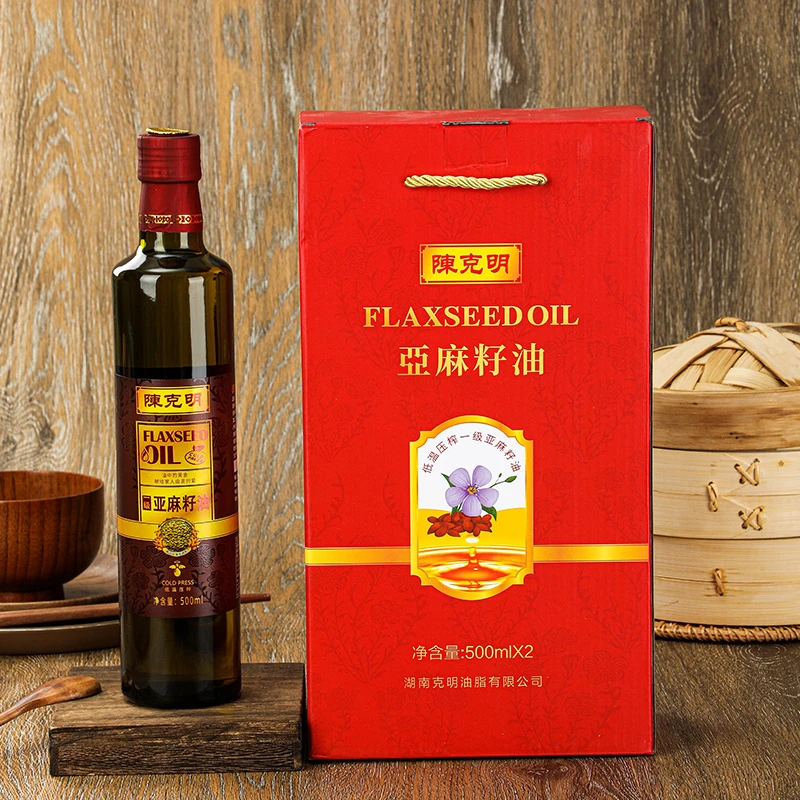 CKM/陈克明一级冷榨亚麻籽油500ml*2礼盒装（赠送450g面条1包）