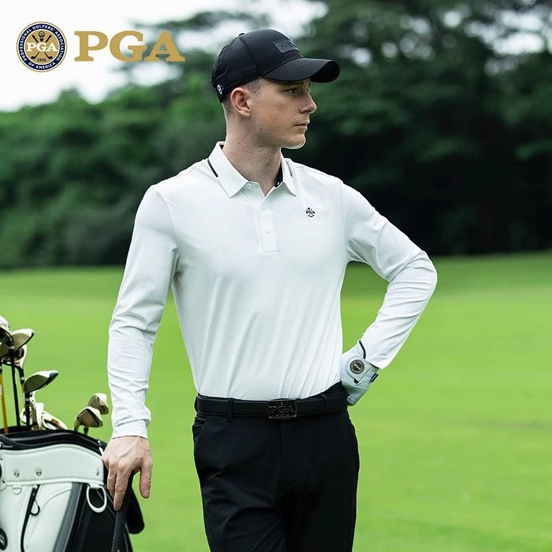 美国PGA 高尔夫男装长袖T恤春夏运动球衣男装衣服polo衫翻领设计