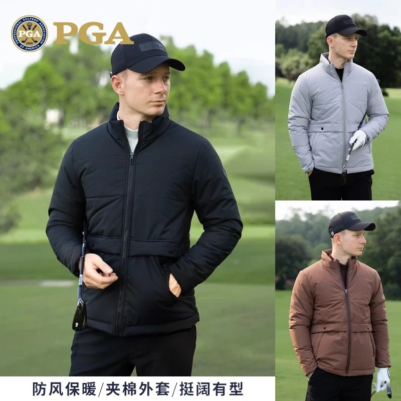 美国PGA 高尔夫男装棉外套秋冬防风保暖面料夹棉户外运动男装棉服