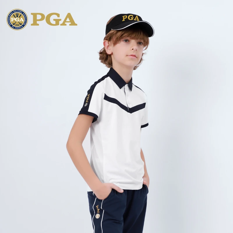 美国PGA 高尔夫服饰2025新款男童短袖T恤夏季青少年运动上衣速干