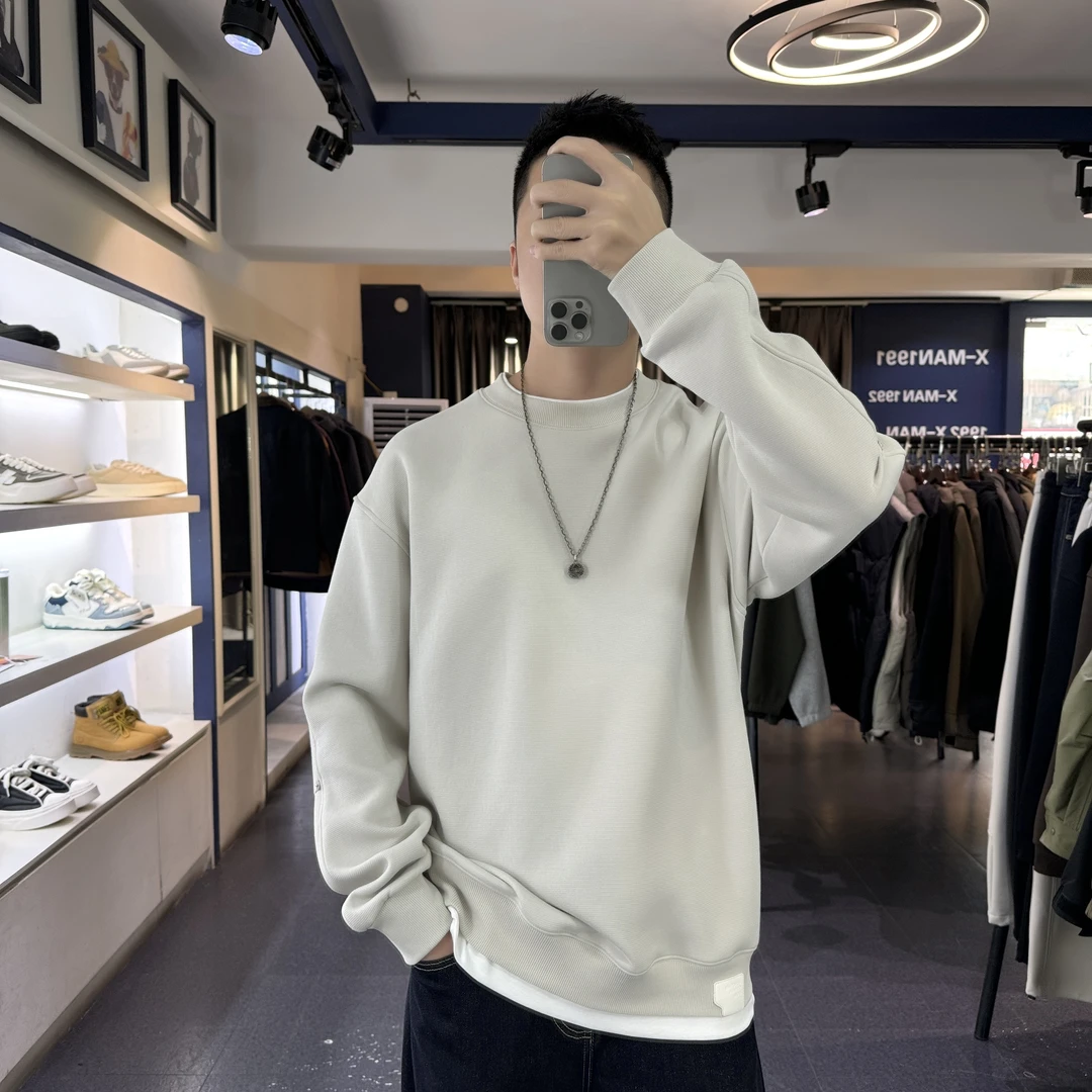 谢生严选【假两件铆钉卫衣】冬季叠穿层次感时髦撞色拼接休闲男卫衣