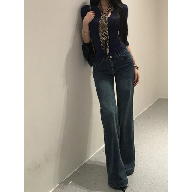 withmin白兔 比例天才 低腰复古微喇牛仔裤秋冬直筒百搭裤子1034