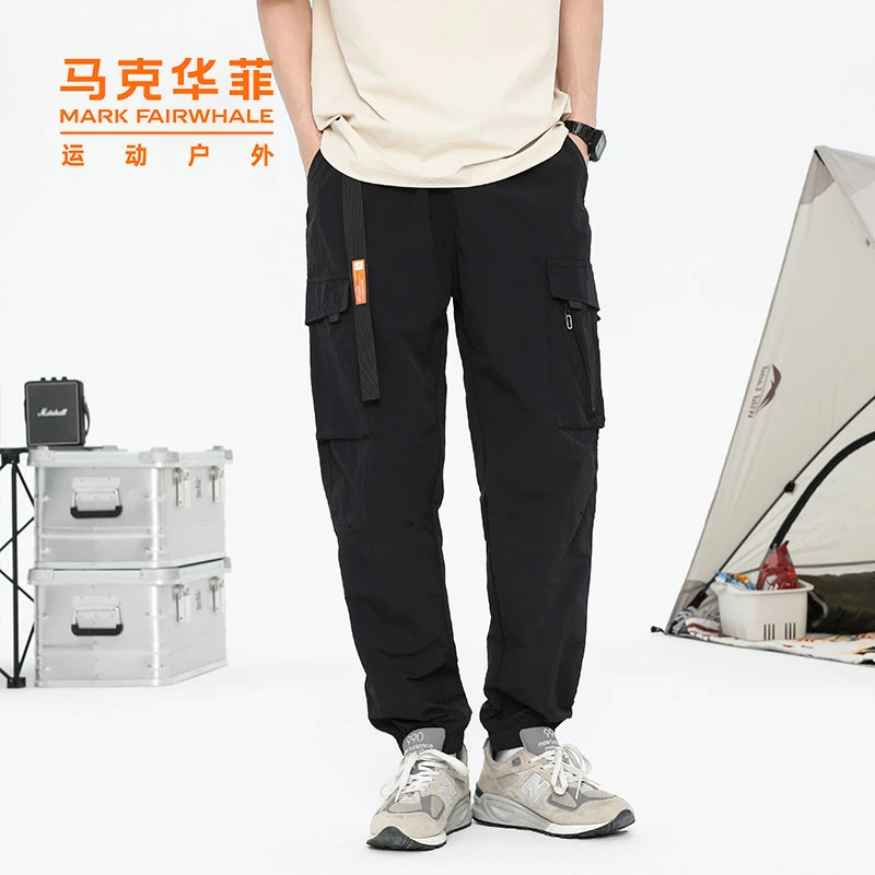马克华菲男士运动工装裤潮牌休闲夏季九分裤潮流束脚透气长裤子男