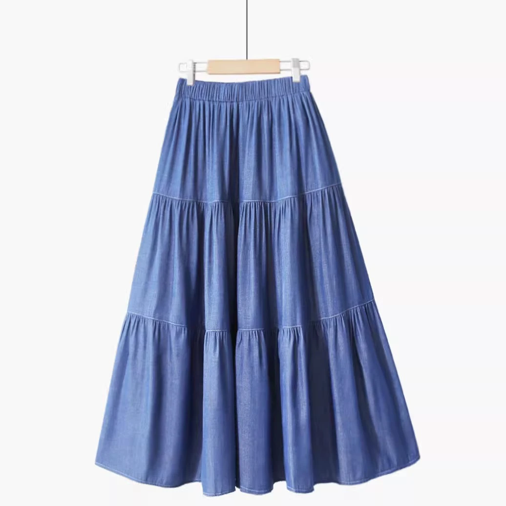 秋冬韩版纯色简约拼接a字裙文艺小清新高腰百搭大摆中长款半身裙