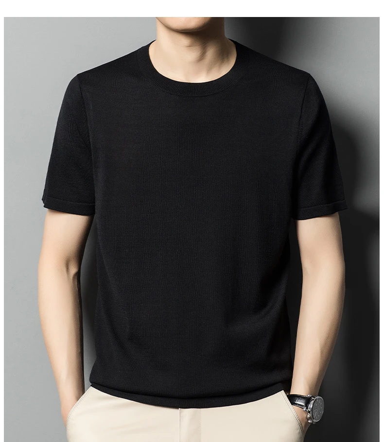 莱塞尔桑蚕丝丝滑圆领T恤