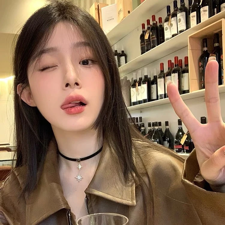 甜酷美拉德八芒星choker颈链pu皮项链女潮小众气质时尚项圈锁骨链