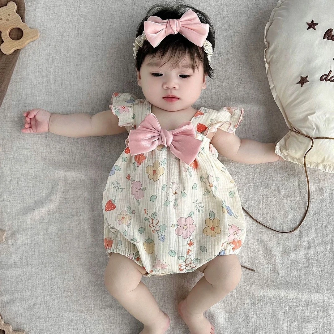 婴儿夏装连体衣薄款满月吊带衣服新生儿公主哈衣夏季宝宝包屁衣