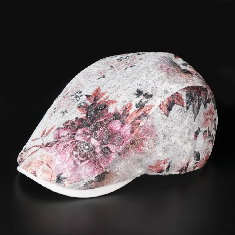 夏季女士鸭舌帽不规则花纹复古优雅网纱超薄透气遮阳贝雷帽