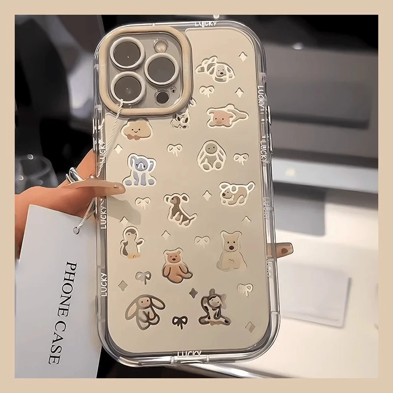 镂空小熊适用苹果16手机壳iphone14镜子13镜面12可爱11promax卡通
