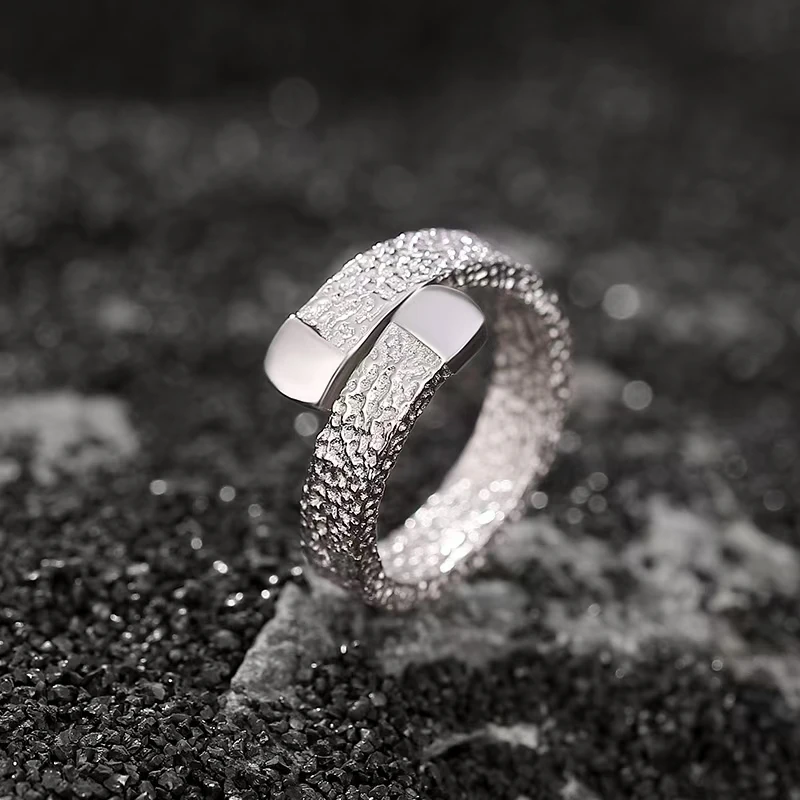 925银戒指 【时尚锤纹】开口可调戒指轻奢个性小众简约百搭设计师款