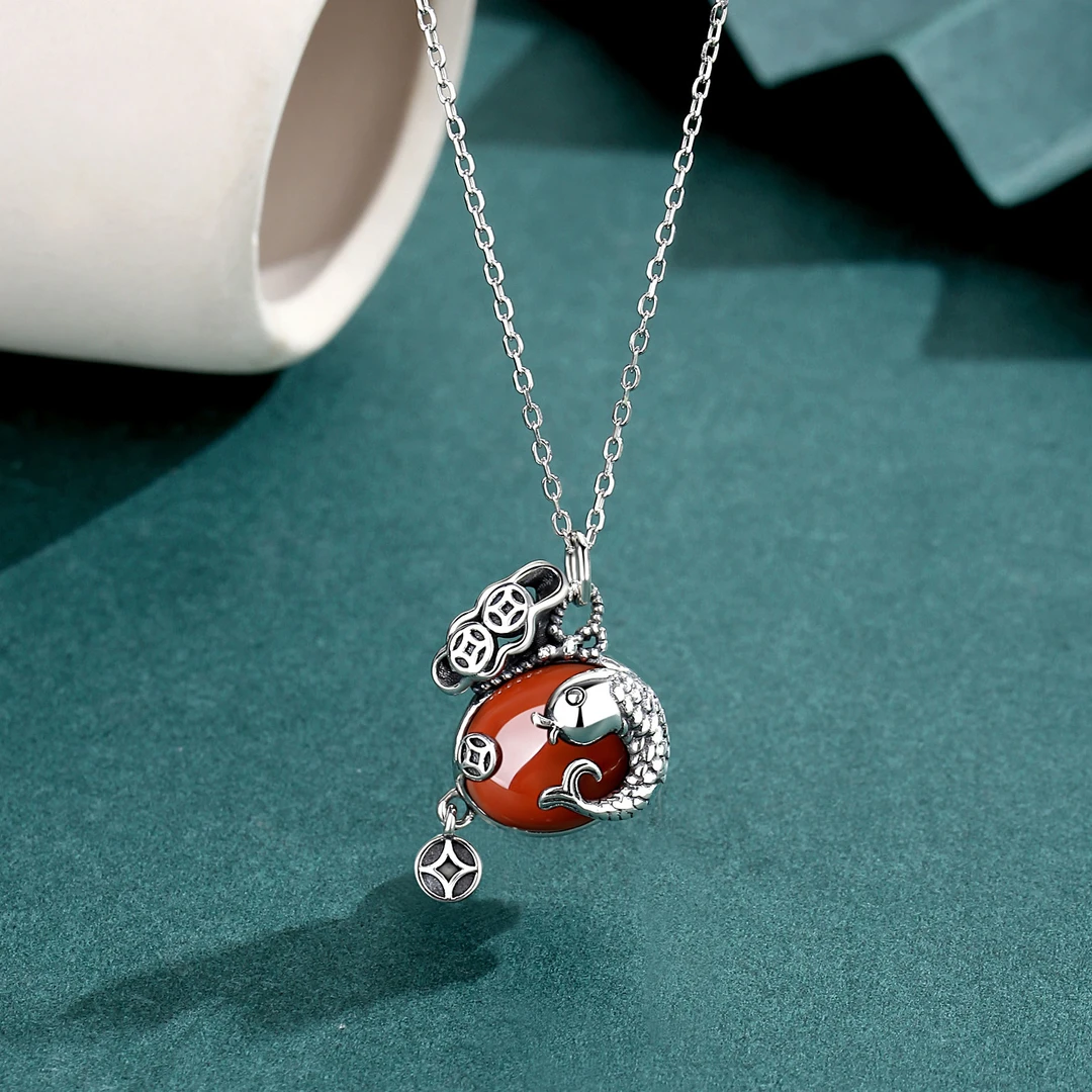 坠链均925银 【有鱼报福福袋项链】吊坠手工复古