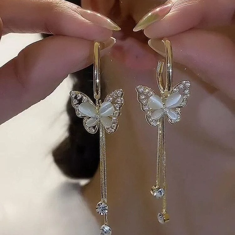 合金耳饰 超仙蝴蝶长款流苏耳环女轻奢高级感2025年新款时尚耳坠