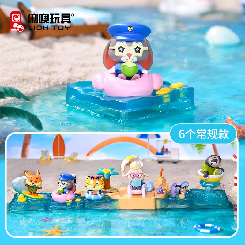 俐噢玩具迪士尼疯狂动物城夏日沙滩盲盒车载玩具摆件礼物朱迪手办