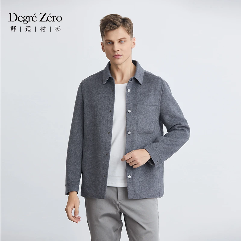 DegreZero2023秋冬新款男士衬衫款双面羊毛大衣舒适保暖商务休闲