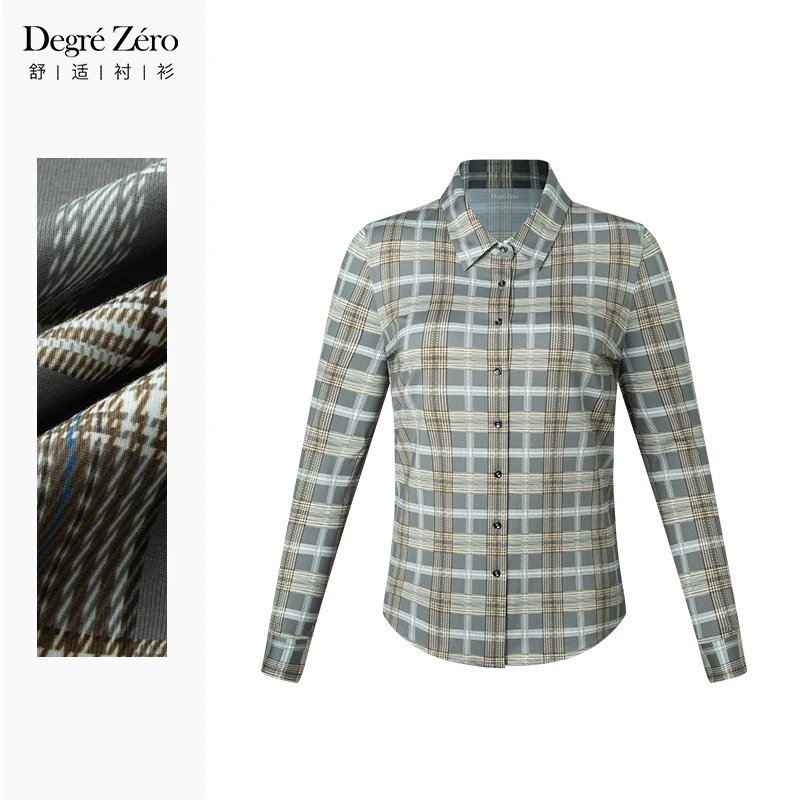 Degre Zero女士长袖衬衫宽松版春夏格子衬衣青梅格舒适免烫衬衣