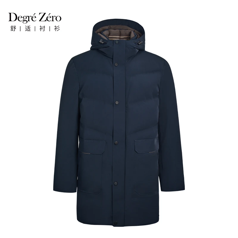 DegreZero冬季新品男士中长款白鹅绒羽绒服连帽保暖男式羽绒服