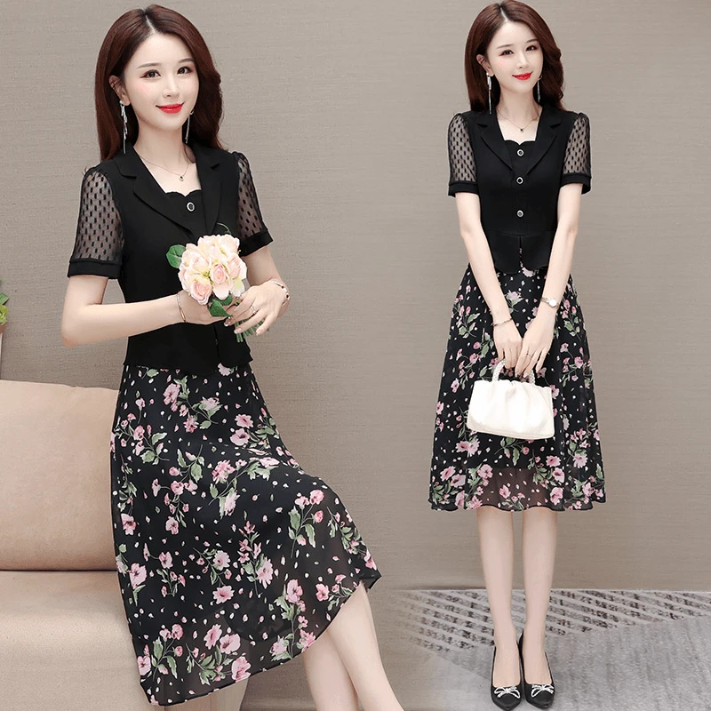 【时尚减龄】夏女装显瘦洋气碎花连体连衣裙收腰中长款30-40岁