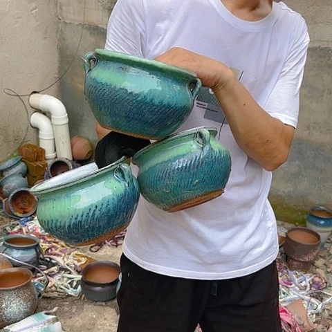 紫砂茶碗三个口径16高度12