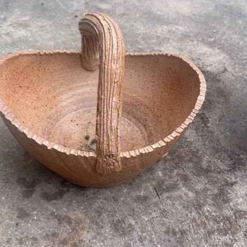 紫砂茶碗手工柴烧提篮手工
