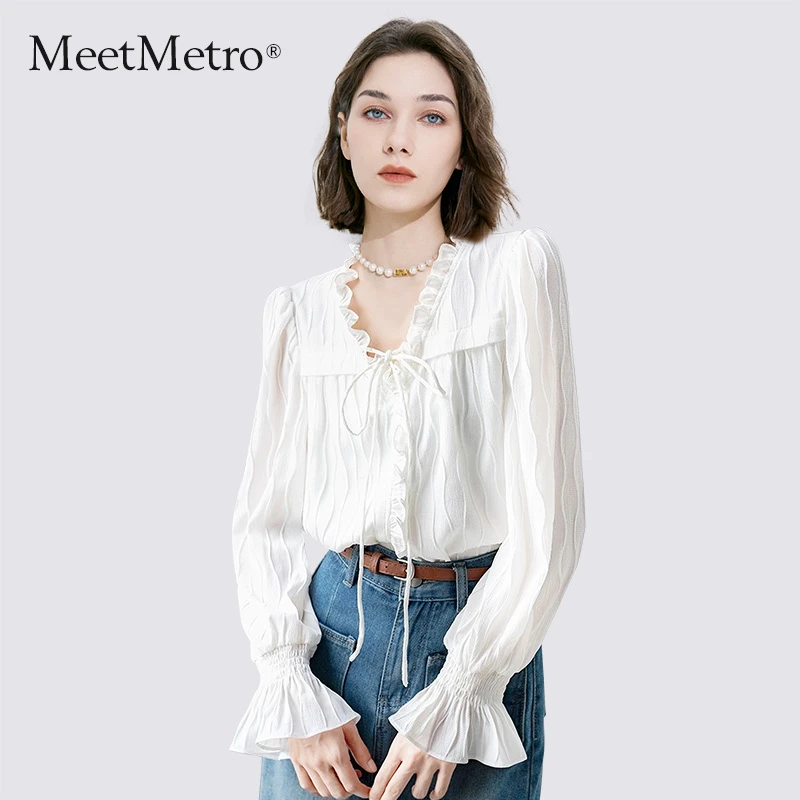 MeetMetro玛依尔法式白色衬衫女2025春新款设计感木耳边气质衬衣