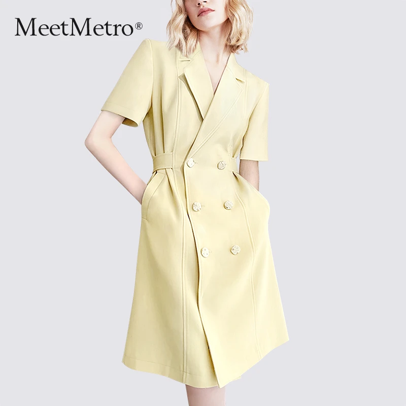 MeetMetro玛依尔西装连衣裙2025夏款时尚通勤成熟御姐风裙子6981