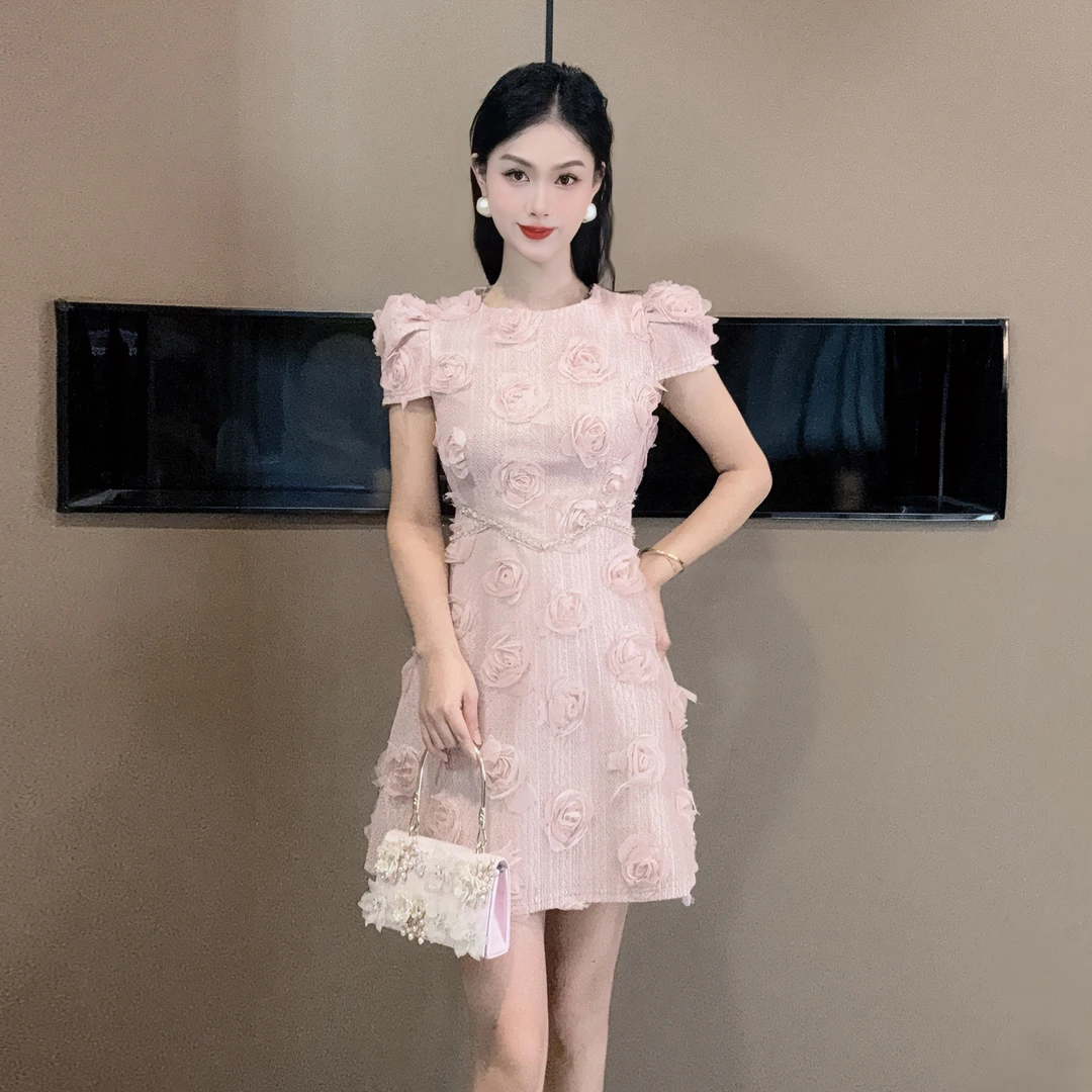 【设计师定制】新款时尚甜美气质收腰连衣裙91302