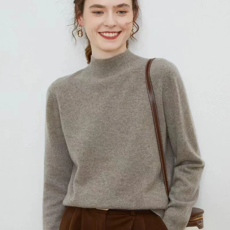 【现货宠粉】秋冬新款长袖半高领针织衫纯色套头女宽松厚气质打底衫