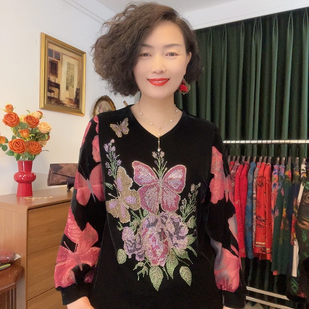 【蝶恋花】过年了大码时尚妈妈装丝绒面料（单件）上衣上档次