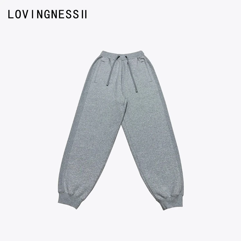 小众设计拼接侧缝松紧腰抽绳休闲加绒束脚卫裤长裤