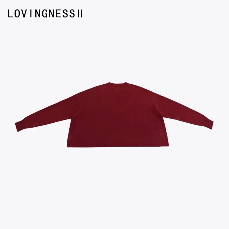 2024秋冬新款小众设计极简纯色大廓形圆领长袖套头针织衫上衣女